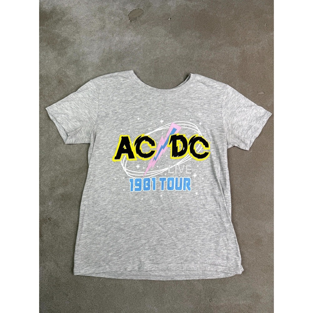 AC/DC Live 1981 Tour T-Shirt Womens Large Gray Graphic Print Cotton Rock Band